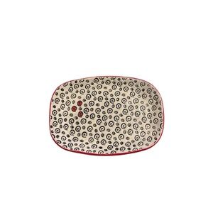 Handmade Pottery Dish - 8" X 5.5" - Black, White And Red - Signed By Artist